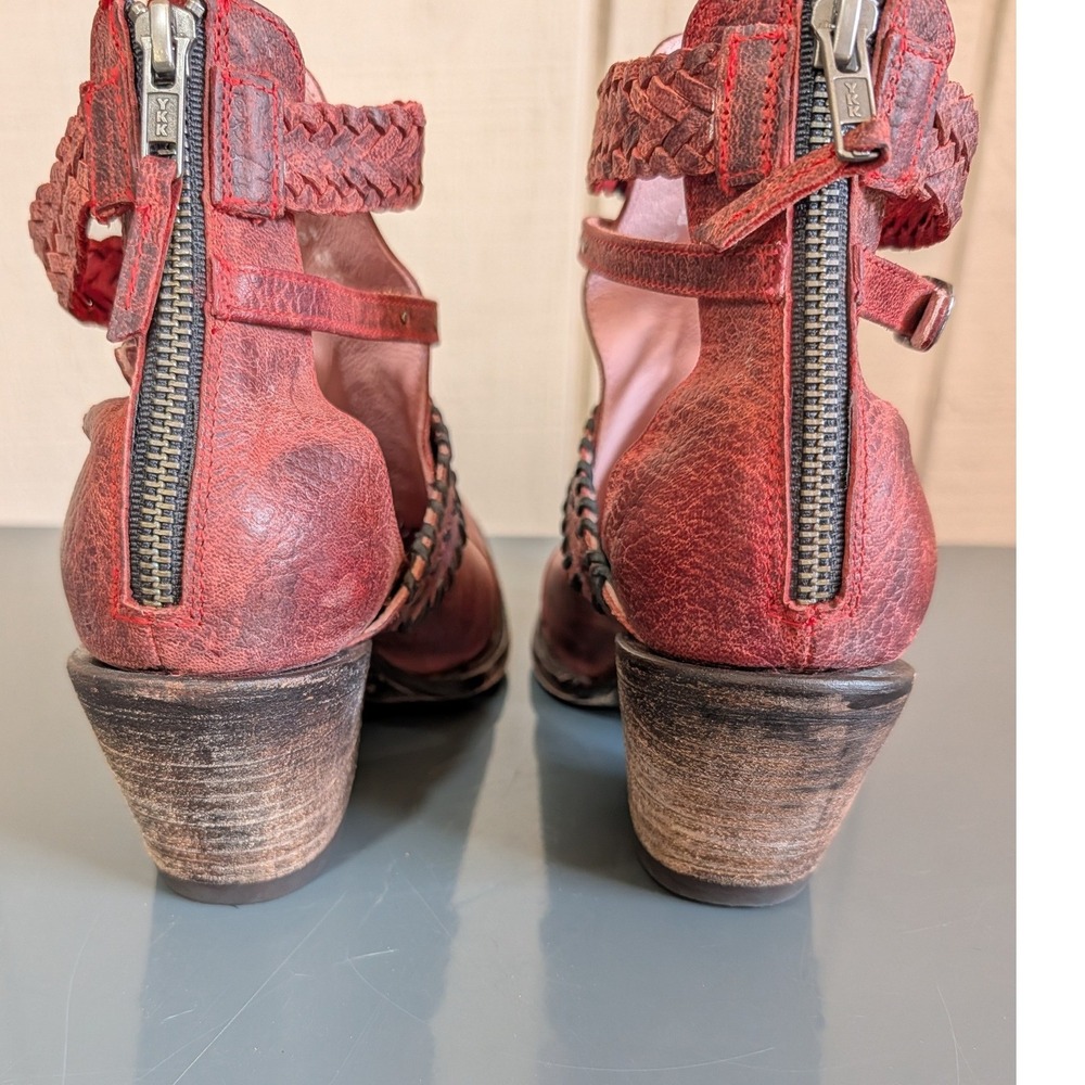 Miss Macie Red Leather Cutout Western Ankle Boots Size 9 Western Festival - Picture 10 of 14
